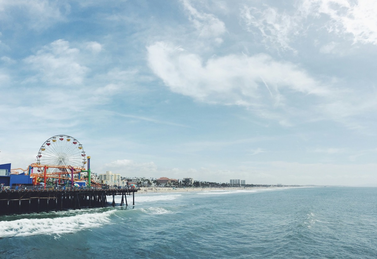 Pier with a Ferris wheel on the Southern California coast